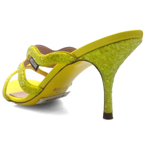 Moschino Wave Straps Glitterd Neon Yellow Slip on Sandals US 6 - Picture 4 of 11